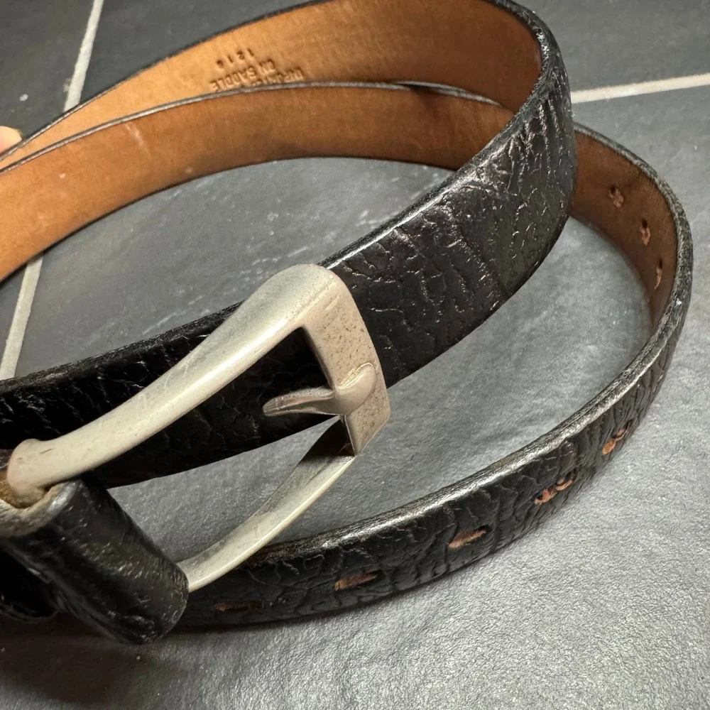 RARE Mattei Bros Streve of California Black Buffalo Leather Belt Size 36 Vtg MCM